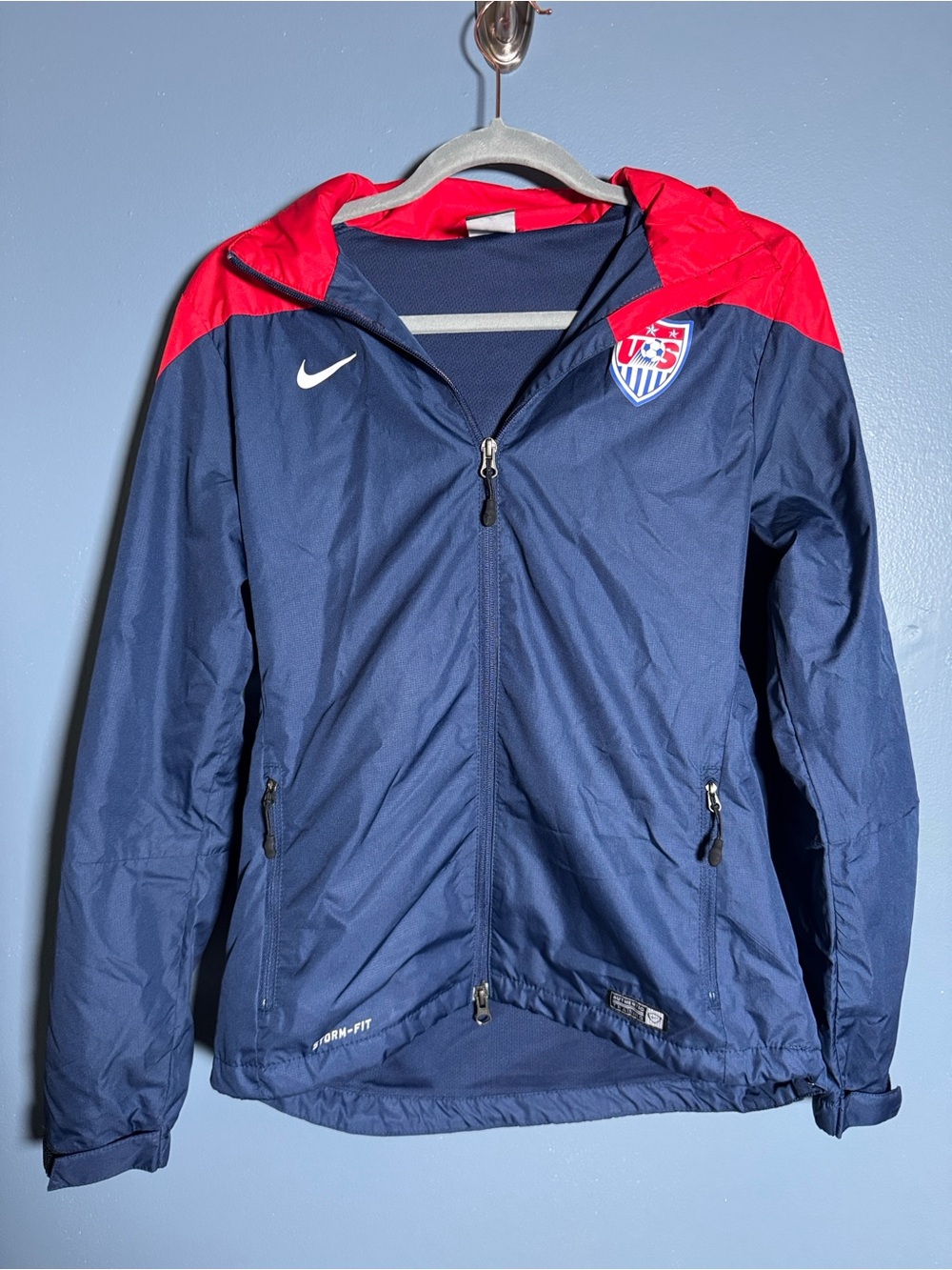 Nike USA Soccer Authentic Training Hooded Full Zip Jacket, Blue/Red, Size S